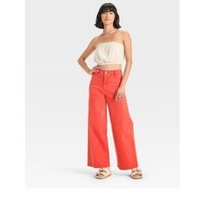 Women's High-Rise Sailor Wide Leg Ankle Jeans - Universal Thread Red Size 6
